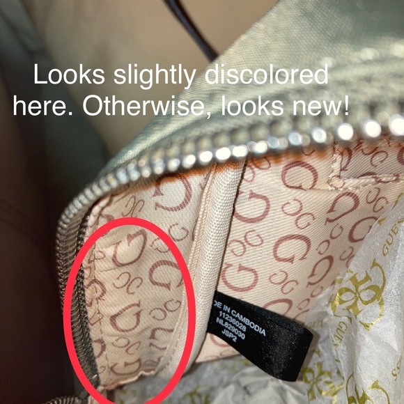 Guess Green Small Nylon Backpack:small discoloration inside by tag. Looks new. - Picture 9 of 13